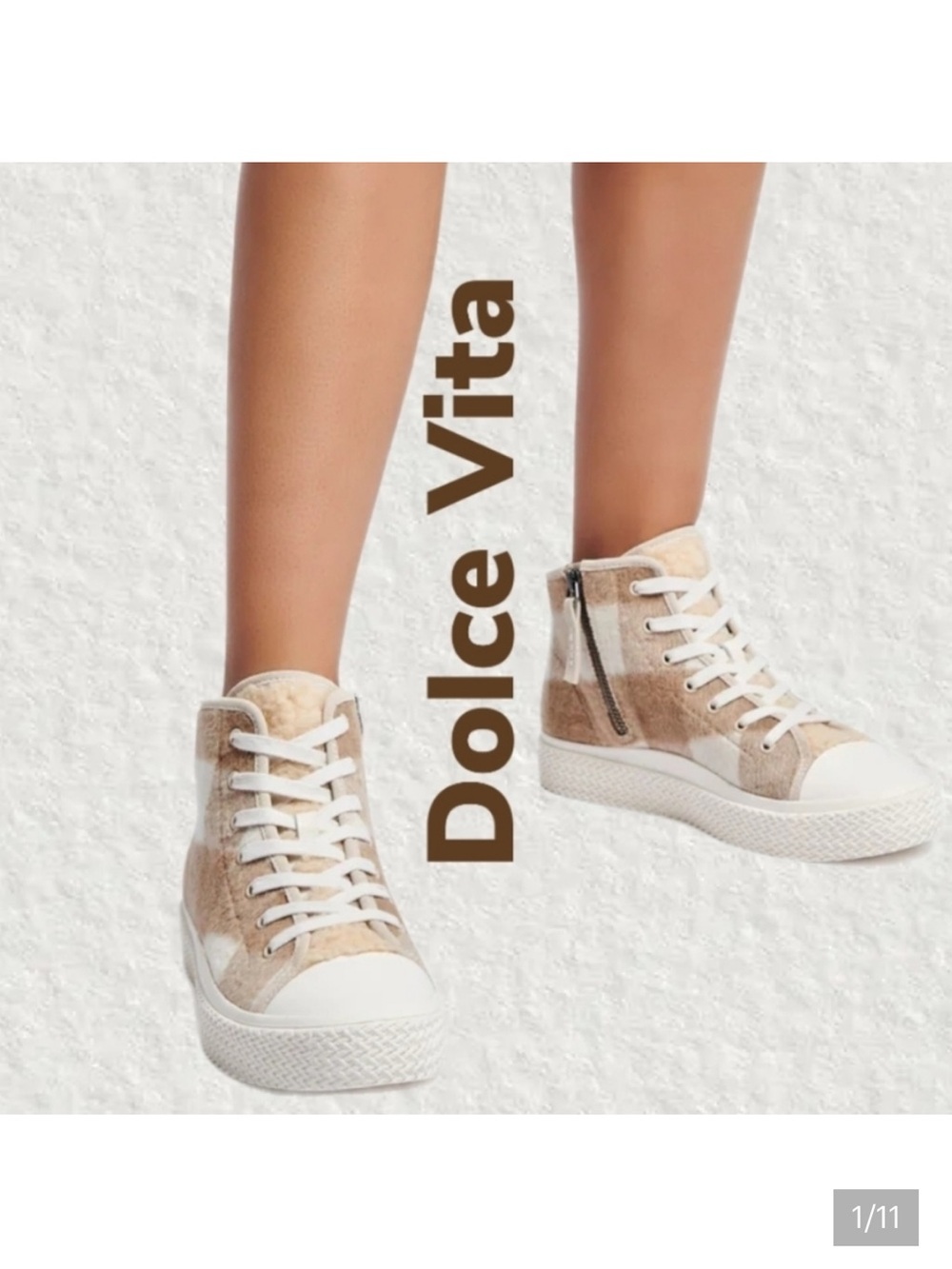 Dolce Vita Veola Plaid Cream-Tan Leather Fabric Hi-Top Casual Sneakers Sz 10